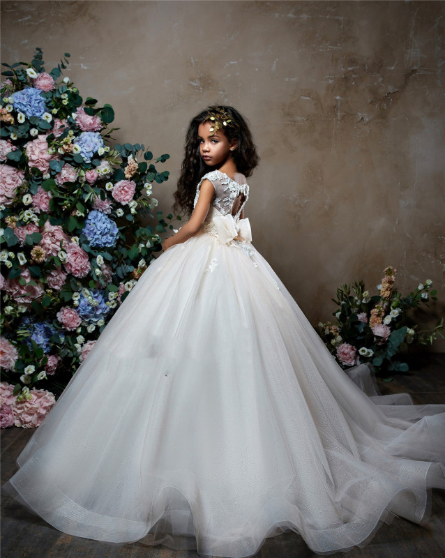 Free Shipping Ivory Lace Tulle Little Girls Pageant Dress Flower Girl Dress