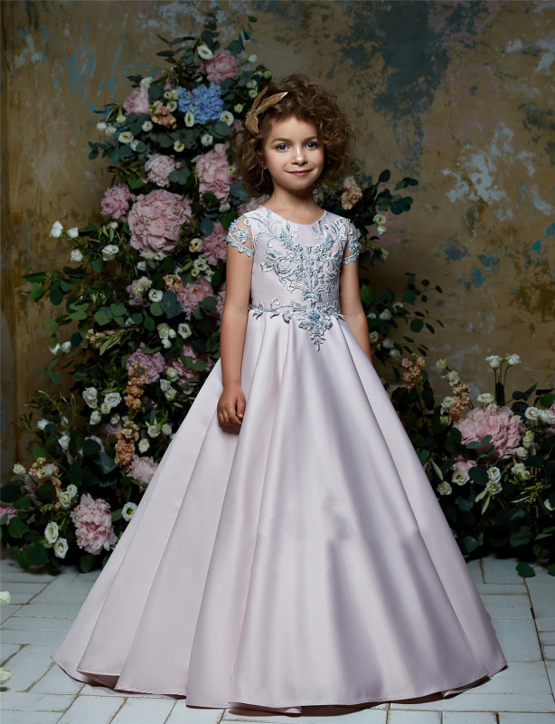 Free Shipping  Lavender Satin Little  Girls Pageant Dress