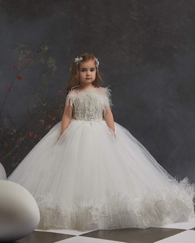 Ivory  Lace Tulle Short Train  Little Girls Pageant Dress Free Shipping