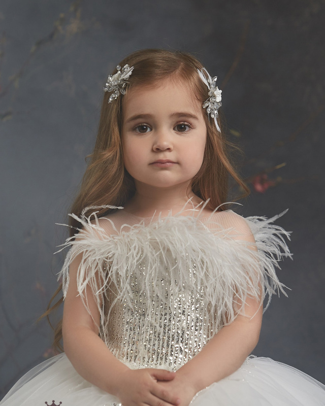 Ivory  Lace Tulle Short Train  Little Girls Pageant Dress Free Shipping