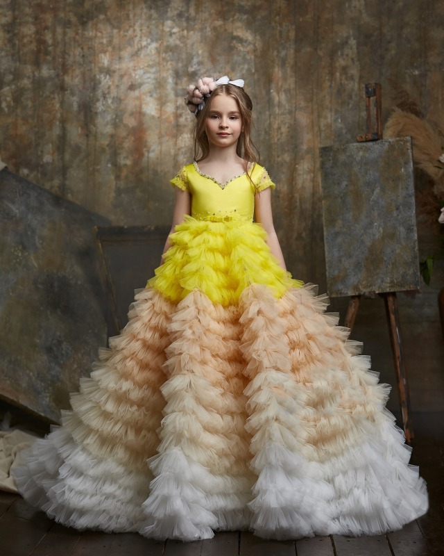 Free Shipping Mixed Color Cap  Sleeve  Lace Tulle  Little Girls Pageant Dress