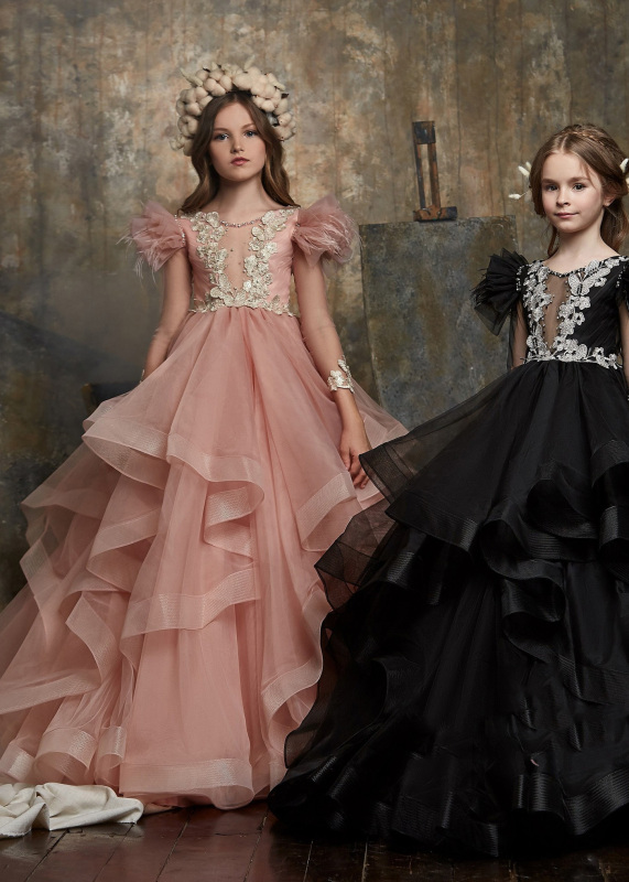 Black/Mauve  Lace Tulle  Little Girls Pageant Dress Free Shipping