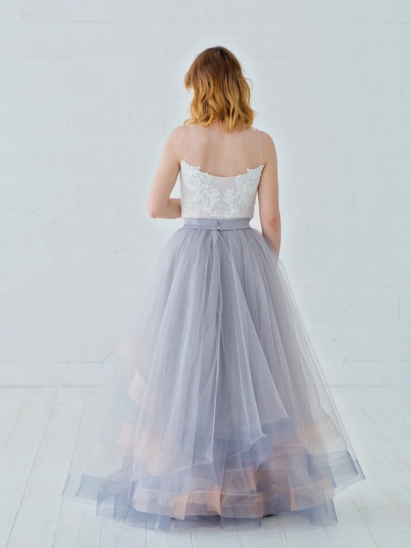 Dusty Blue Tulle Wedding Skirt 2 Pieces Wedding Dress