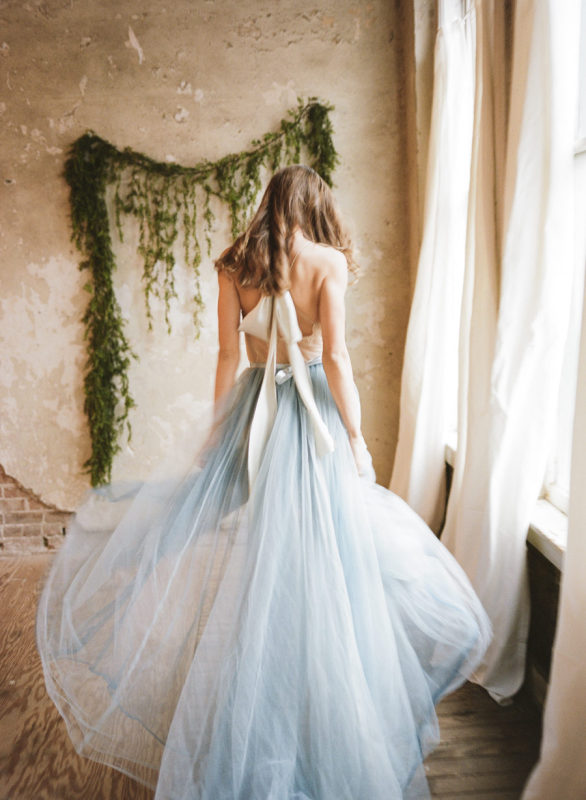 Dusty Blue Tulle Wedding Skirt 2 Pieces Wedding Dress