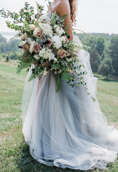 Dusty Blue Tulle Short Train Wedding Lace Up Wedding Dress