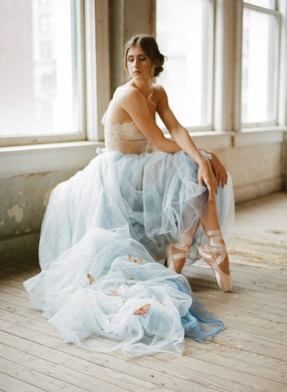 Dusty Blue Tulle Wedding Skirt 2 Pieces Wedding Dress