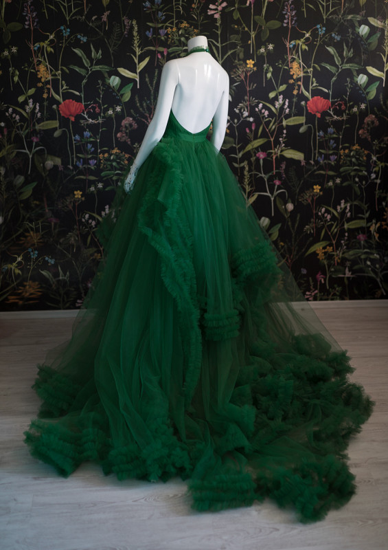 Dark Green Tulle Sexy Prom Dress