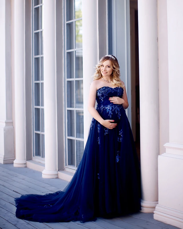 Royal Blue Sequin Tulle Sexy Prom Dress Pregnant Dress