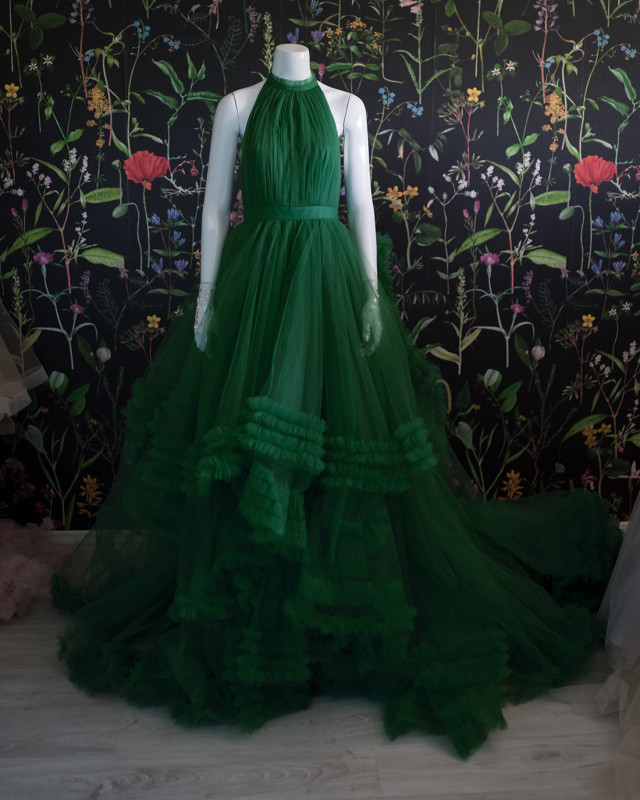 Dark Green Tulle Sexy Prom Dress