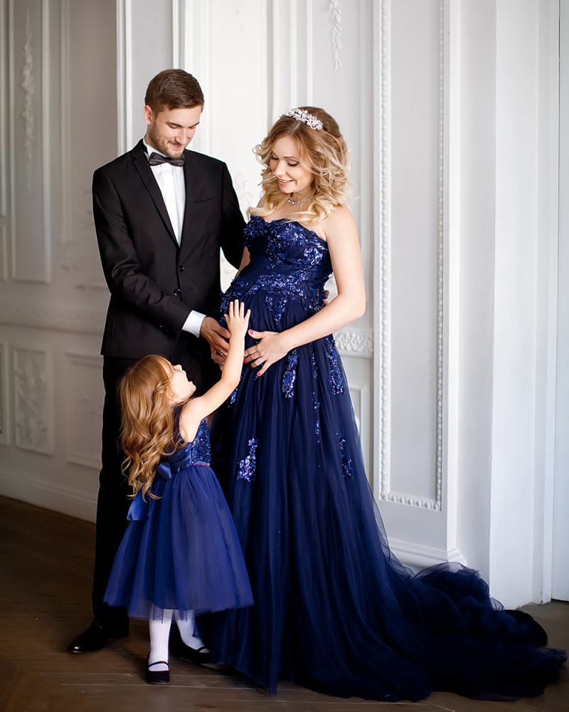 Royal Blue Sequin Tulle Sexy Prom Dress Pregnant Dress