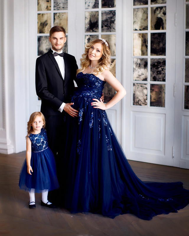 Royal Blue Sequin Tulle Sexy Prom Dress Pregnant Dress