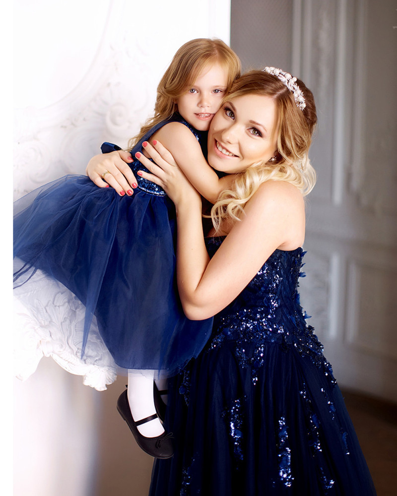 Royal Blue Sequin Tulle Sexy Prom Dress Pregnant Dress