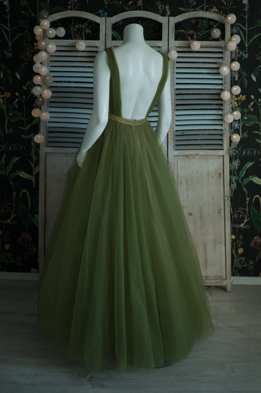 Dark Green Tulle Beaded Sexy Prom Dress