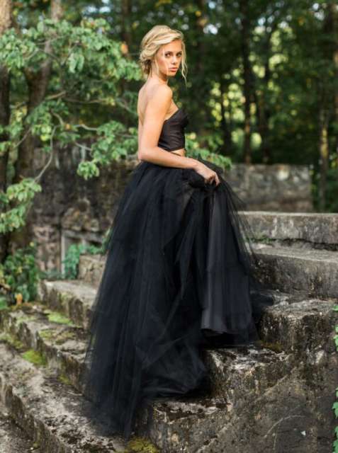 2 Pieces Black Wedding Dress Black Sexy Skirt