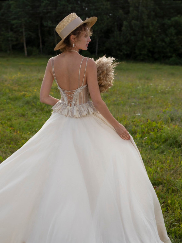 Vintage chiffon Beads Long Train Bridal Dress