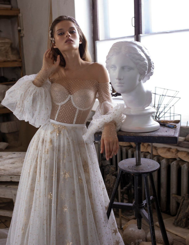 Sparkle Tulle Skirt Pokla Dots Lace 2 Pieces Wedding Dress