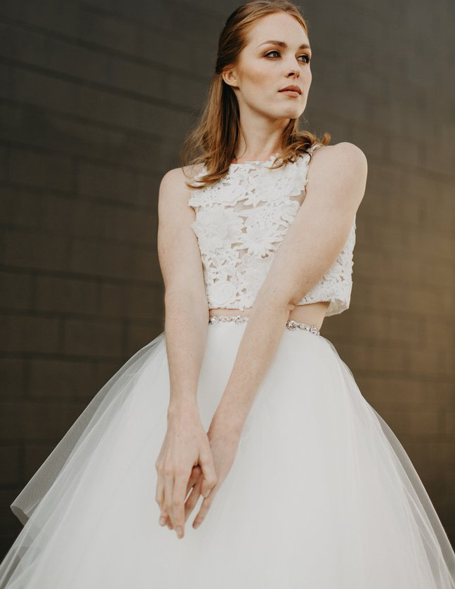 Ivory Tulle Bridal Skirt Lace 2 Pieces Wedding Dress