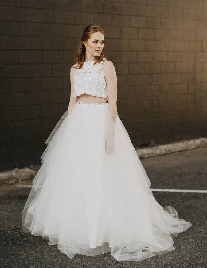 Ivory Tulle Bridal Skirt Lace 2 Pieces Wedding Dress