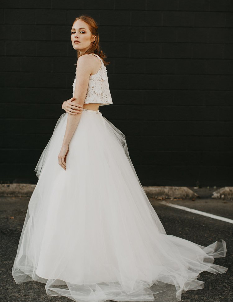 Ivory Tulle Bridal Skirt Lace 2 Pieces Wedding Dress