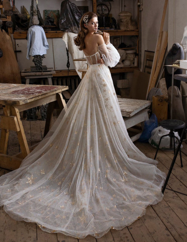 Sparkle Tulle Skirt Pokla Dots Lace 2 Pieces Wedding Dress