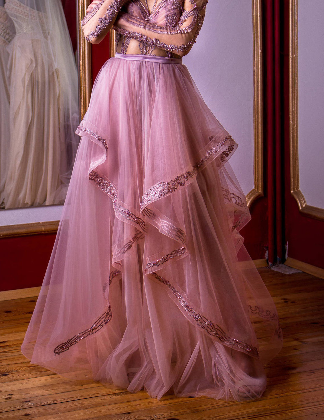 Mauve  2 Pieces Beaded  Sexy Prom Dress