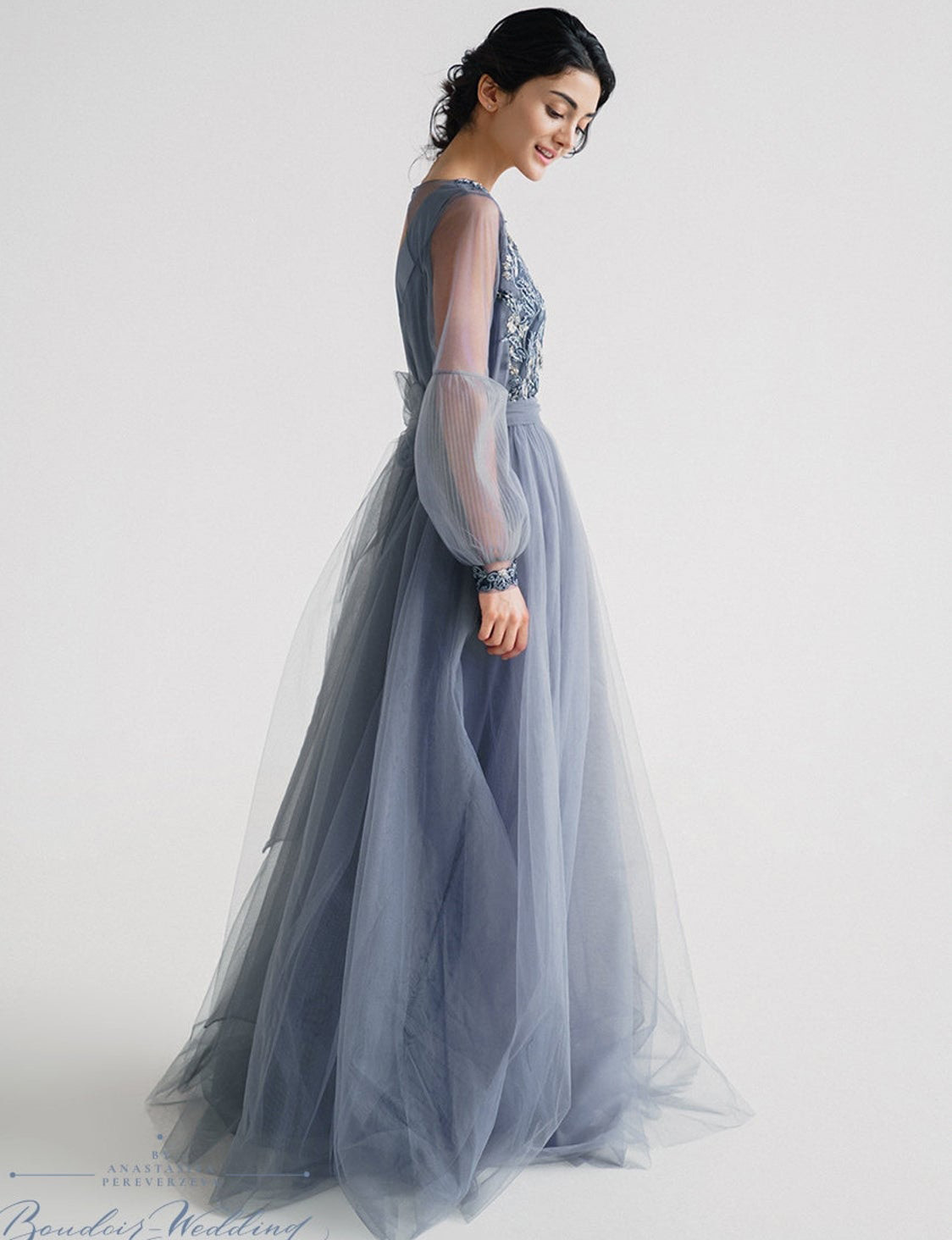 Blue Grey Tulle  Sexy Prom Dress Special Occasion Dress
