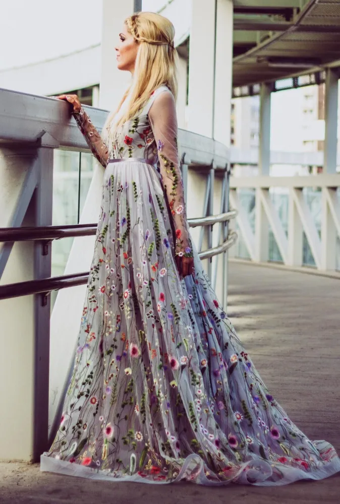 green emerald velvet dress Light Grey Tulle A-line Simple Long Party Dress, Grey Evening Dresses –  Cutedressy main image 0