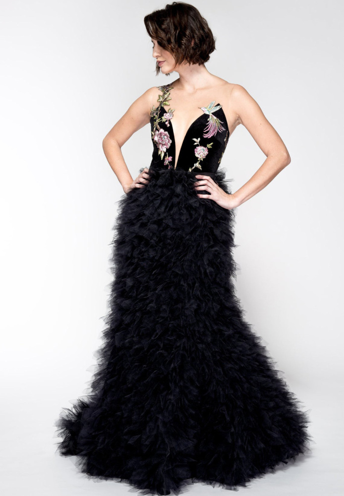 Black Lace Ruffle Skirt 2 Pieces Prom Dress Special Occasion Dress