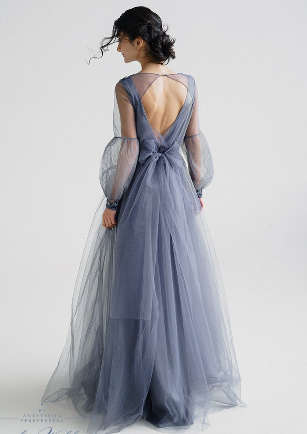 Blue Grey Tulle  Sexy Prom Dress Special Occasion Dress