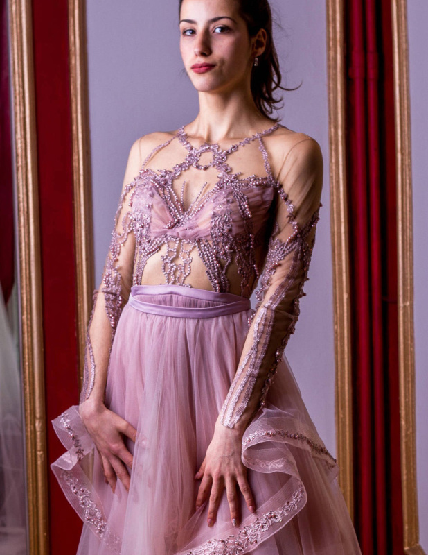 Mauve  2 Pieces Beaded  Sexy Prom Dress