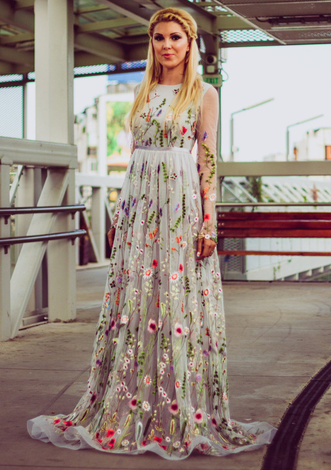 Light Grey Lace Floral Special Occasion Dress