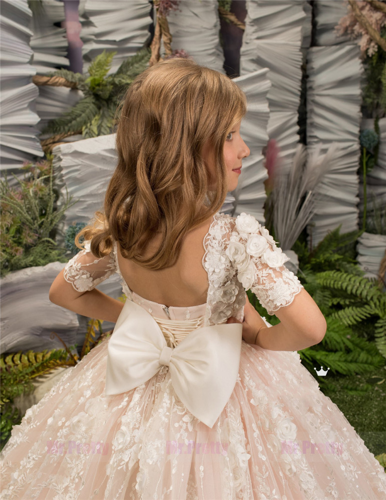Ivory Lace Blush PInk Tulle Little Girls Pageant Dress Flower Girl Dress