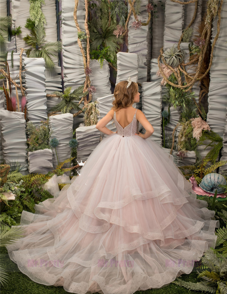 Blush Pink Beade Tulle Little Girls Pageant Dress Flower Girl Dress