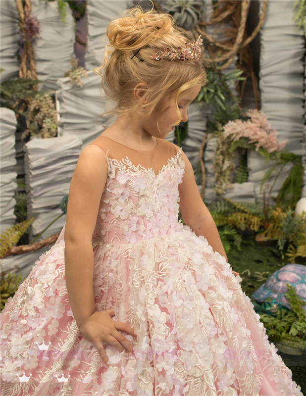 Pink Tulle Little Girls Pageant Dress Flower Girl Dress