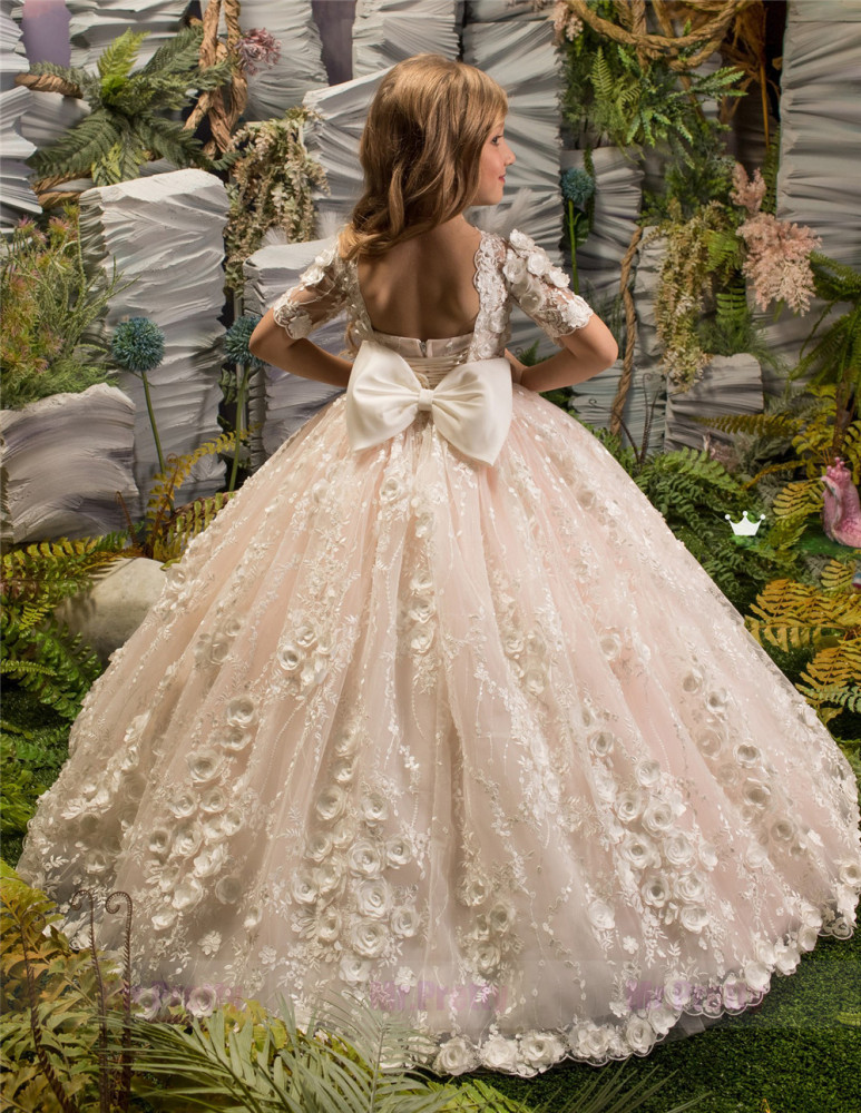 Ivory Lace Blush PInk Tulle Little Girls Pageant Dress Flower Girl Dress