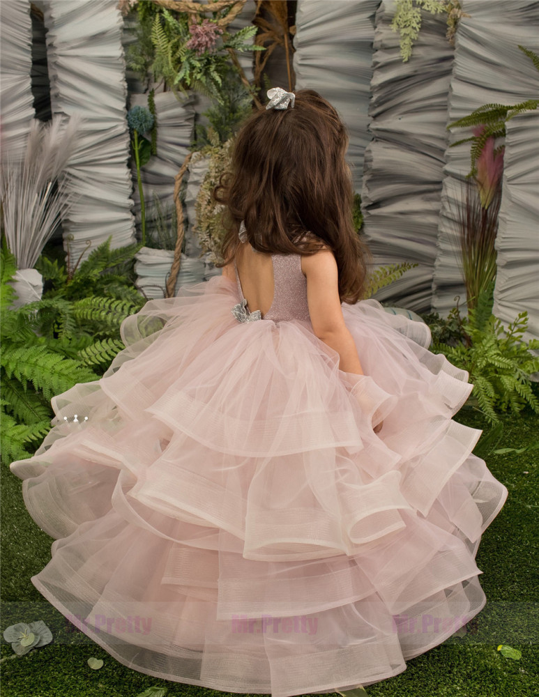 Mauve Lace Tulle Little Girls Pageant Dress Flower Girl Dress