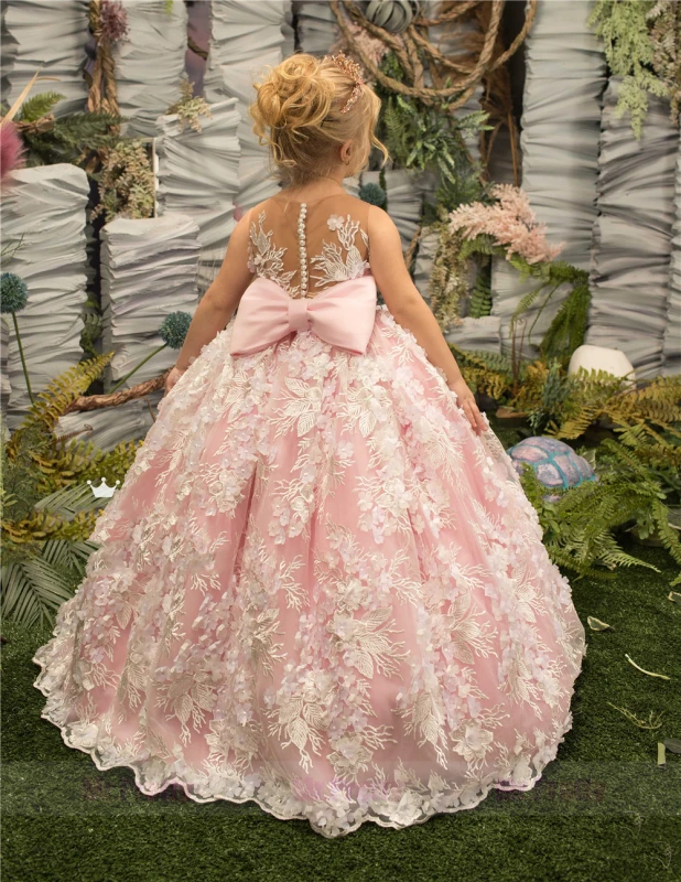 Pink Tulle Little Girls Pageant Dress Flower Girl Dress