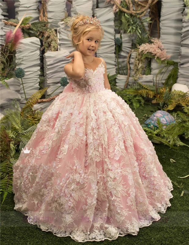 Pink Tulle Little Girls Pageant Dress Flower Girl Dress