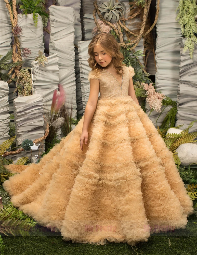 Champagne Luxury Little Girls Pageant Dress Flower Girl Dress