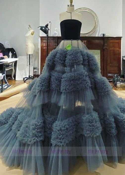 Luxury Velvet Tulle Short Train  Prom Dress Bridal Gown