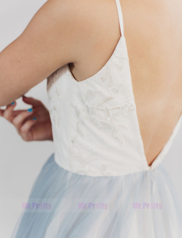 Ivory Top Chiffon Tulle Short Train  Prom Dress