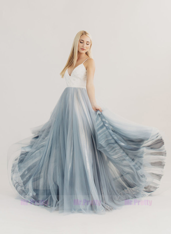 Ivory Top Chiffon Tulle Short Train  Prom Dress