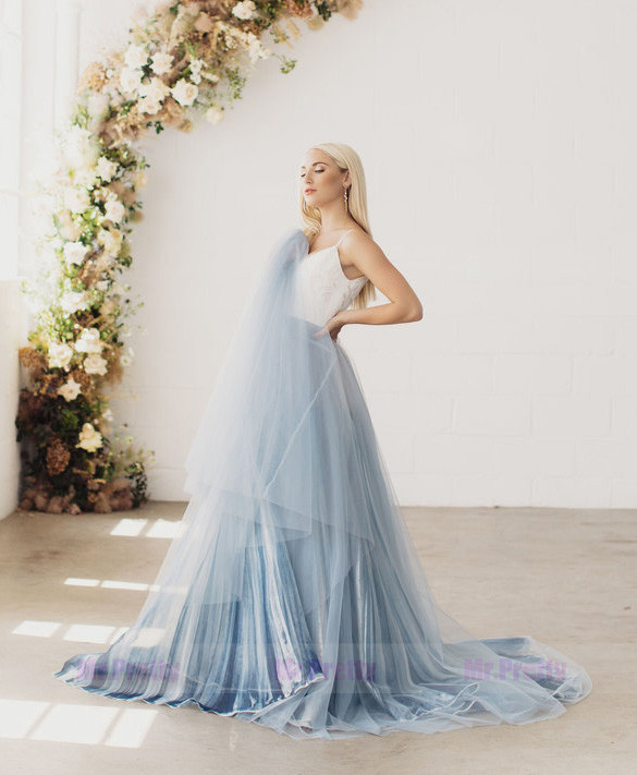 Ivory Top Chiffon Tulle Short Train  Prom Dress