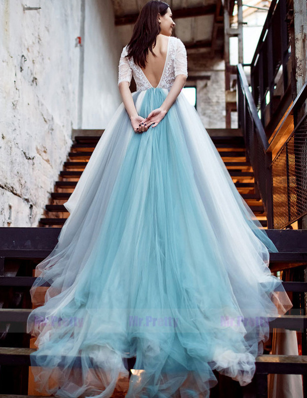 Mixed Color  Long Train Wedding Skirt Wedding Dress