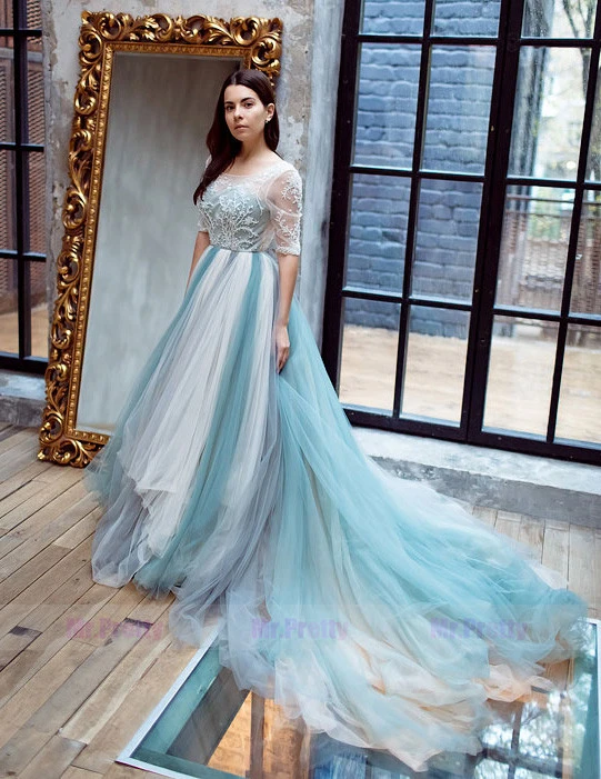 Mixed Color  Long Train Wedding Skirt Wedding Dress