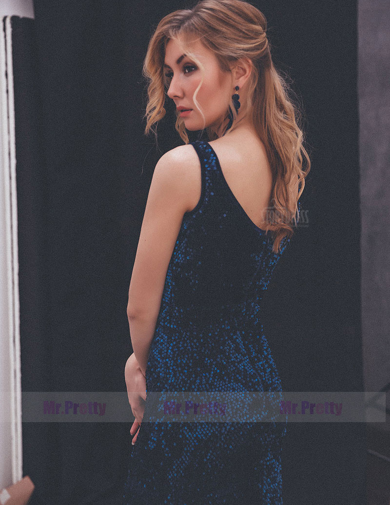 Navy Blue Sequin Mermaid  Sexy Prom Dress Special Occasion Dress