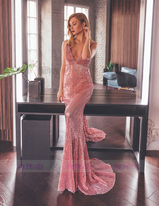 Burgundy Sequin Mermaid  Sexy Prom Dress Special Occasion Dress