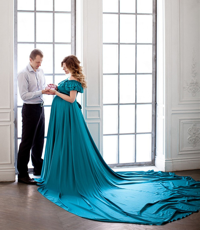 Tiffany Blue Jersey Maternity Sexy Prom Dress Pregnant Dress