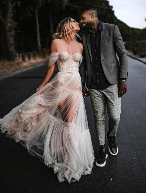 Sexy Sequin Lace Tulle Wedding Dress Bridal Gown