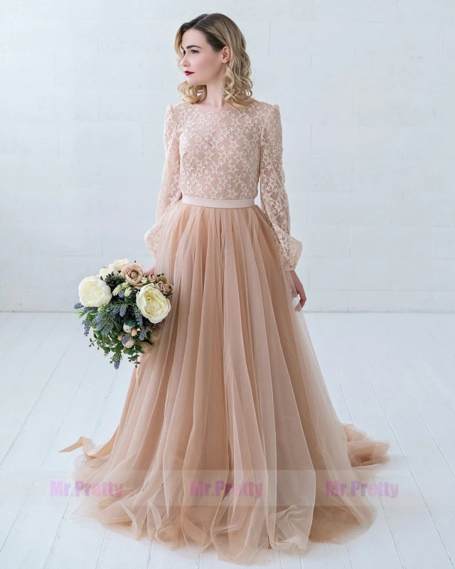 Dusty CoralTulle Wedding Skirt 2 Pieces Party Dress